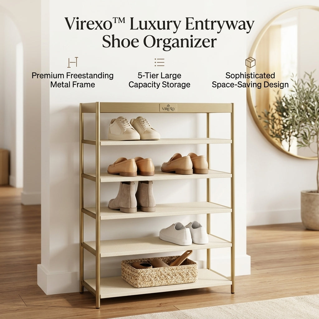 𝑽𝒊𝒓𝒆𝒙𝒐™ 5-Tier Shoe Storage Rack, Entryway Shoe Organizer Shelf, Freestanding Metal Shoe Stand