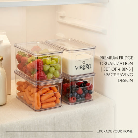 𝑽𝒊𝒓𝒆𝒙𝒐™ Stackable Clear Fridge Storage Bins with Lids, Refrigerator Organizer Containers (4-Pack)