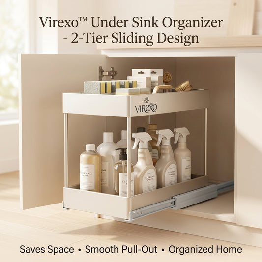 𝑽𝒊𝒓𝒆𝒙𝒐™ Under Sink Sliding Storage Organizer, 2-Tier Pull-Out Cabinet Shelf, Bathroom & Kitchen Organizer